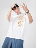 Dragon Flame Embroidered Japanese T Shirt - Large