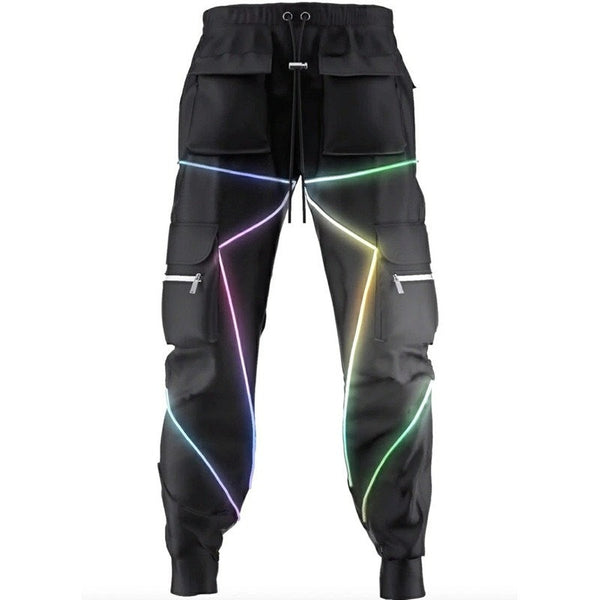 Reflective Neon Strip Design Japanese Style Pants - #ffffff:White