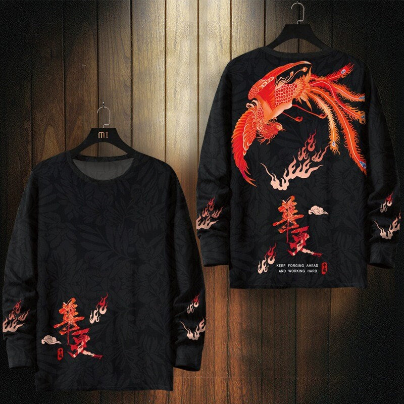 Phoenix Printed Crewneck Japanese Style Sweatshirt - Medium