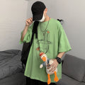 Duck Sketch Printed Japanese T Shirt - #008000:Green