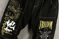Monkey Head Embroidered Denim Style Japanese Pants - 34