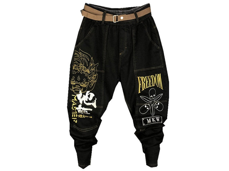 Monkey Head Embroidered Denim Style Japanese Pants - 29