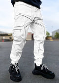 Reflective Neon Strip Design Japanese Style Pants - #808080:Gray