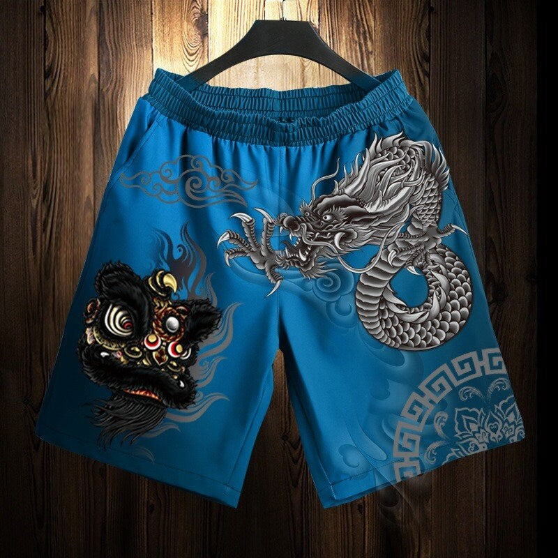 Printed Lion Dragon Japanese Shorts - Medium