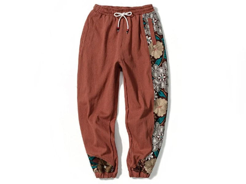 Side Floral Embroidered Streetwear Pants - Medium