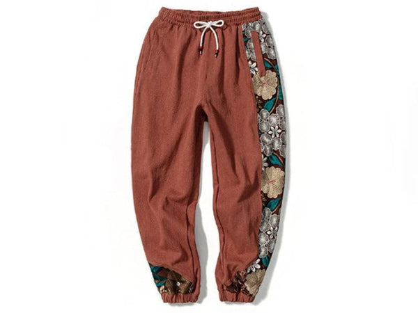 Side Floral Embroidered Streetwear Pants - Medium