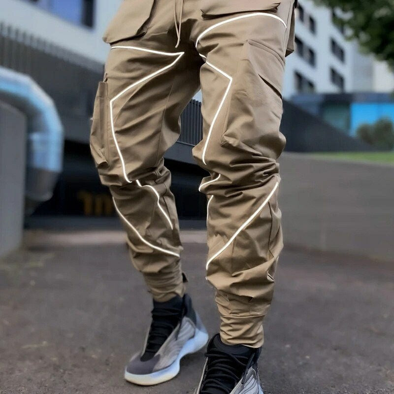 Reflective Neon Strip Design Japanese Style Pants - #ffffff:White