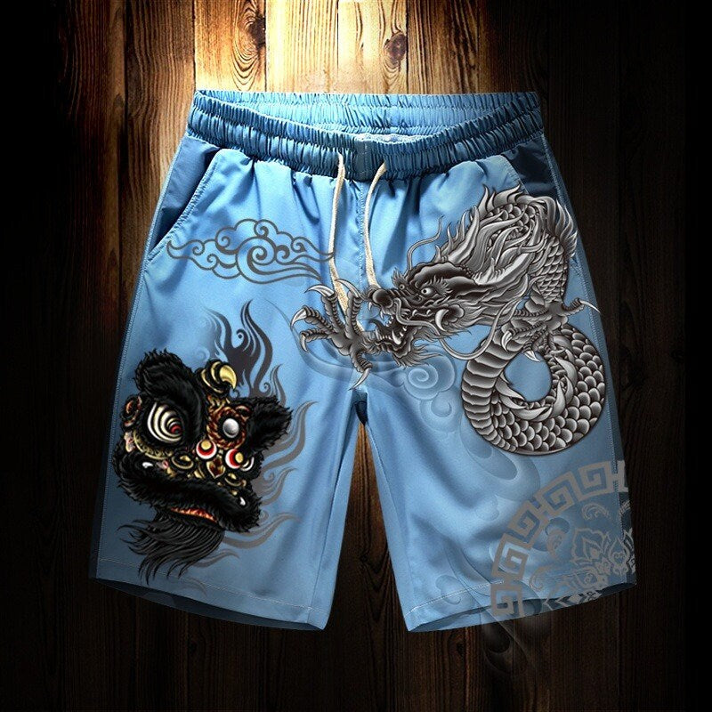 Printed Lion Dragon Japanese Shorts - Small