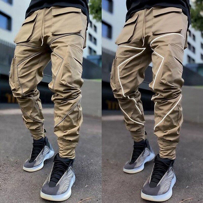 Reflective Neon Strip Design Japanese Style Pants - #ffffff:White
