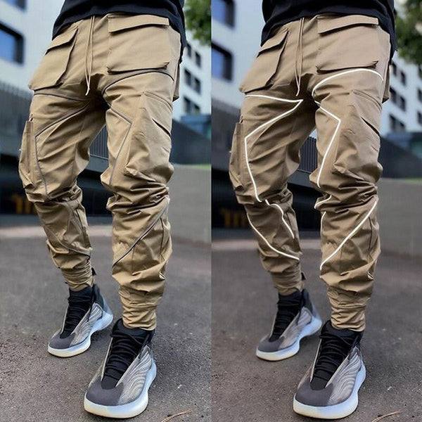 Reflective Neon Strip Design Japanese Style Pants - #ffffff:White