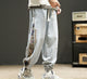 Embroidered Bear Japanese Pants - #0000ff:Blue