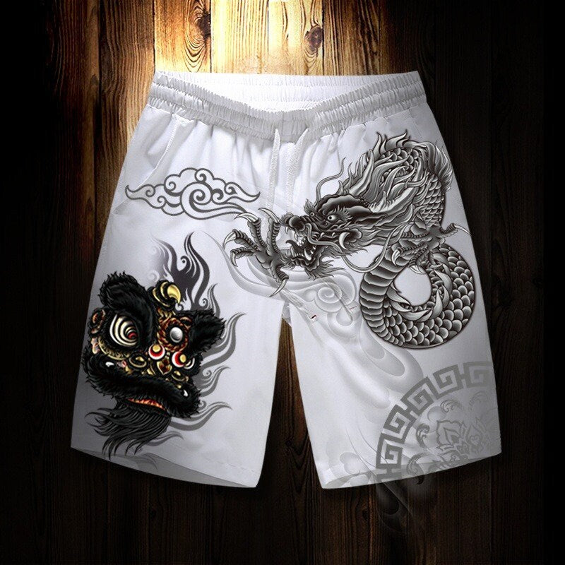 Printed Lion Dragon Japanese Shorts - Small
