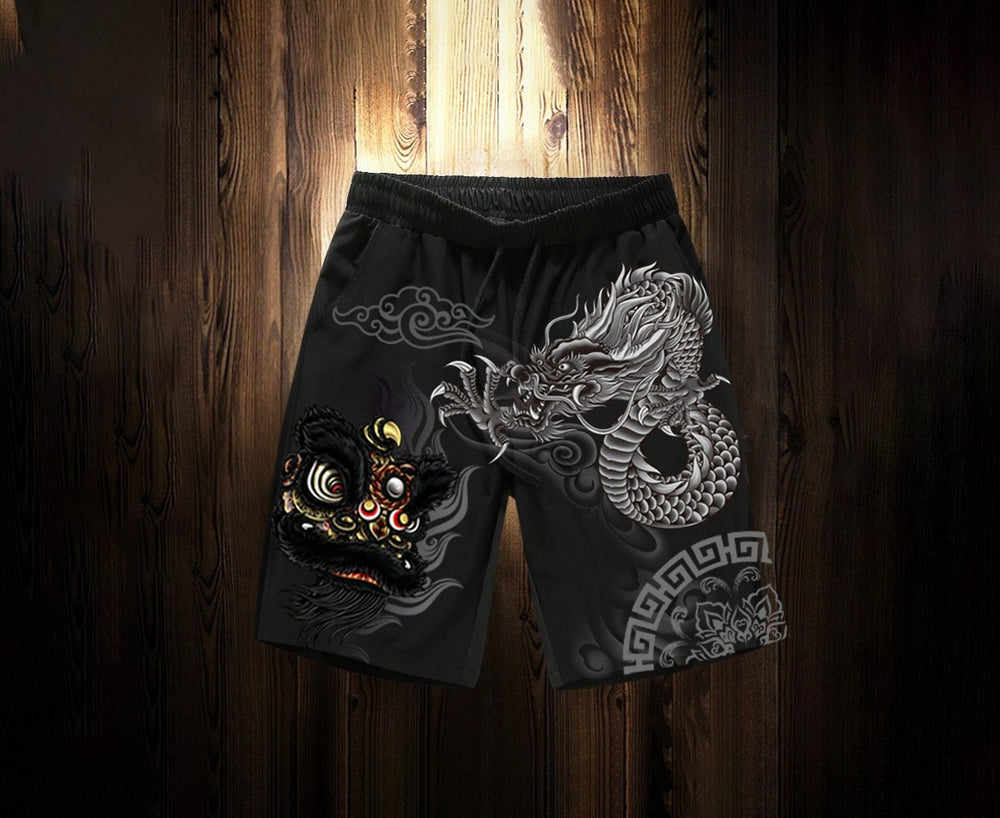 Printed Lion Dragon Japanese Shorts - Small