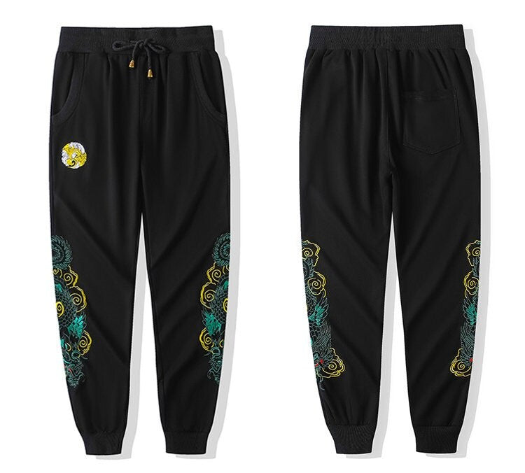 Embroidered Emerald Dragon Japanese Harem Pants - 2XL