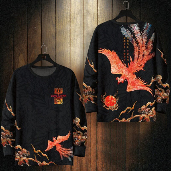 Phoenix Printed Crewneck Japanese Style Sweatshirt - Small