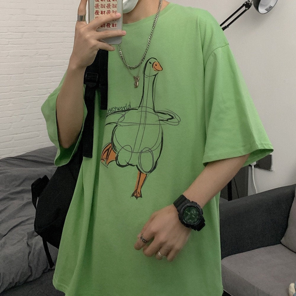 Duck Sketch Printed Japanese T Shirt - #ffffff:White