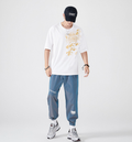 Dragon Flame Embroidered Japanese T Shirt - XL