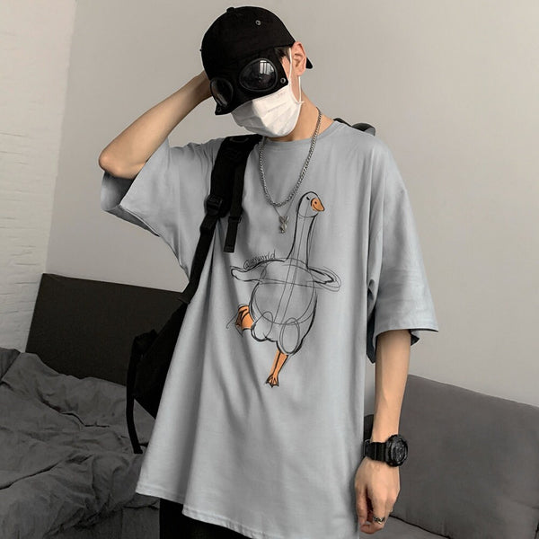 Duck Sketch Printed Japanese T Shirt - #ffffff:White
