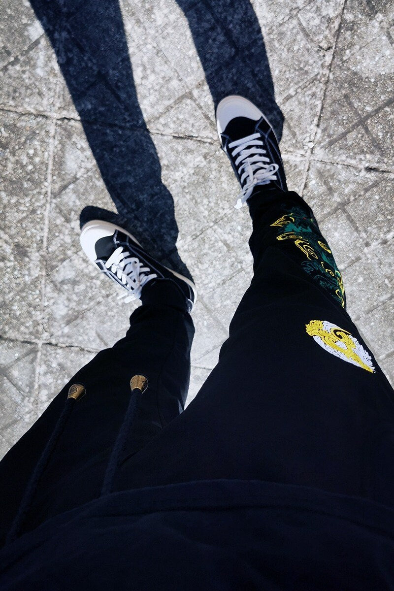 Embroidered Emerald Dragon Japanese Harem Pants - XL