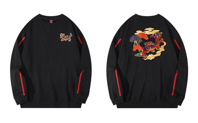 Tiger Embroidered Japanese Sweatshirt - Large