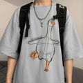 Duck Sketch Printed Japanese T Shirt - #808080:Gray