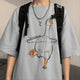Duck Sketch Printed Japanese T Shirt - #808080:Gray