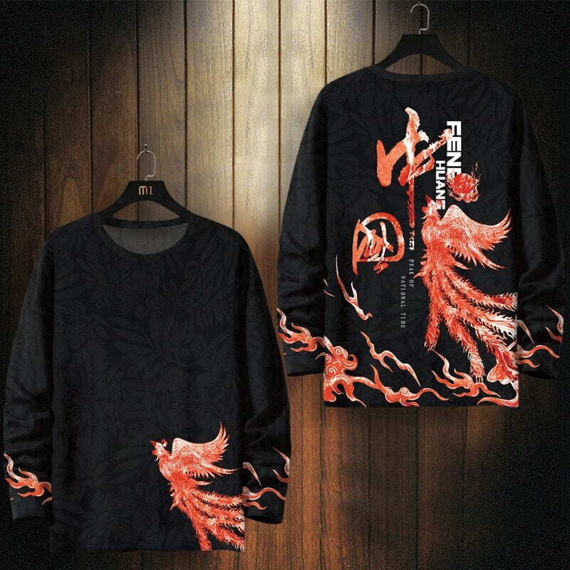 Phoenix Printed Crewneck Japanese Style Sweatshirt - Medium