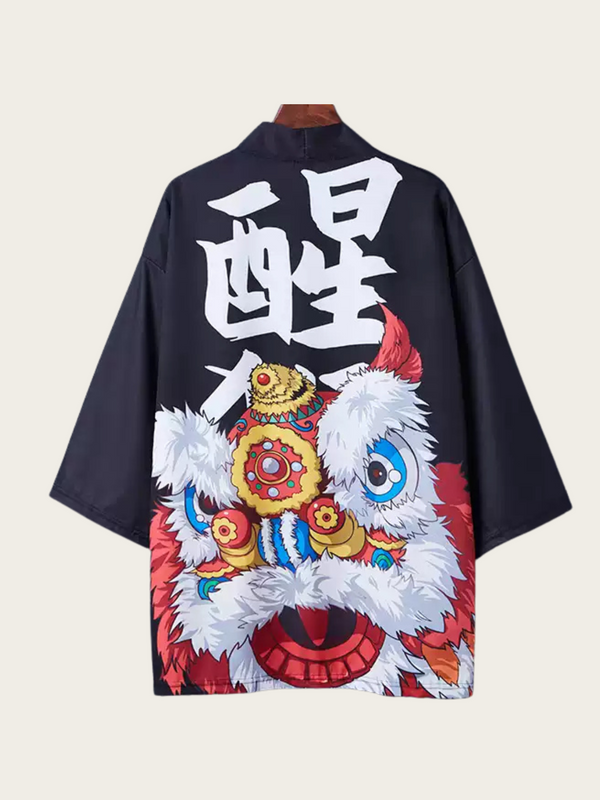 Lion Dance-Inspired Kimono Shirt – Bold and Colorful Design for Anime & Streetwear Fans