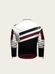 White jacket with black and red accents on a beige background