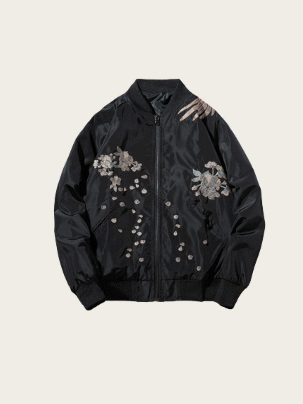 Embroidered Phoenix Bomber Jacket – Mythical Elegance in Black