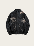 Embroidered Phoenix Bomber Jacket – Mythical Elegance in Black