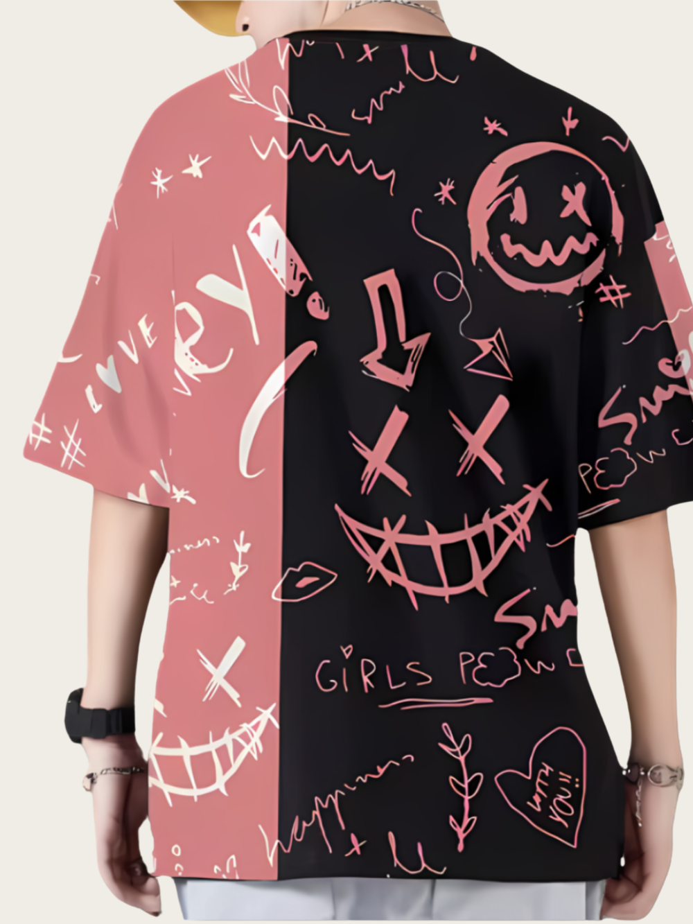 Smiley Doodle Japanese Graphic Tee – Bold & Playful Streetwear