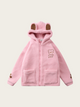 Pink children's hoodie with bear ears and paw prints on a white background