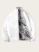 White jacket with black and white pattern on a beige background