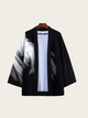 Feather Print Kimono Cardigan – Gold Flame & Silver Frost Haori