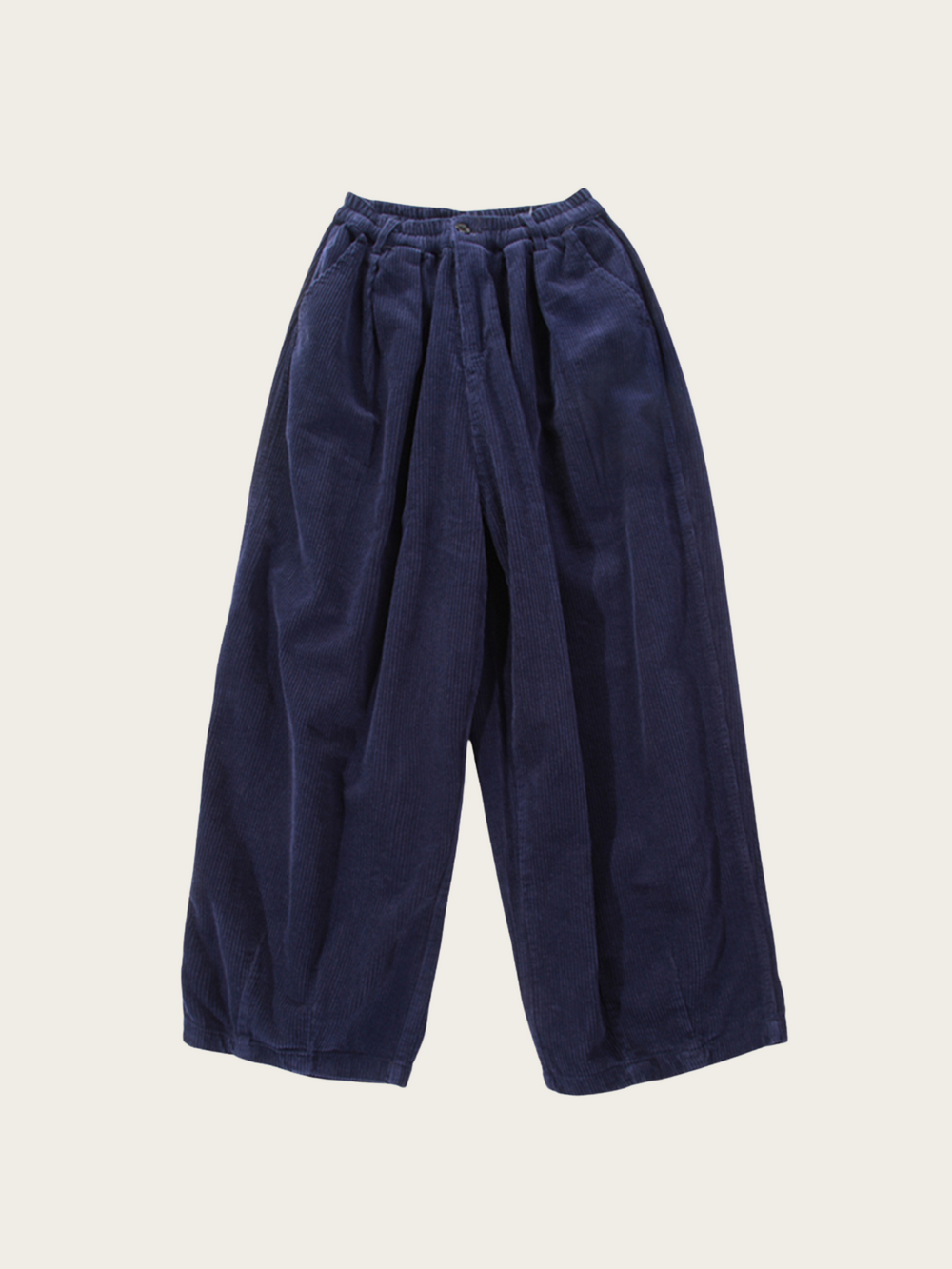 Navy blue wide-leg pants on a beige background