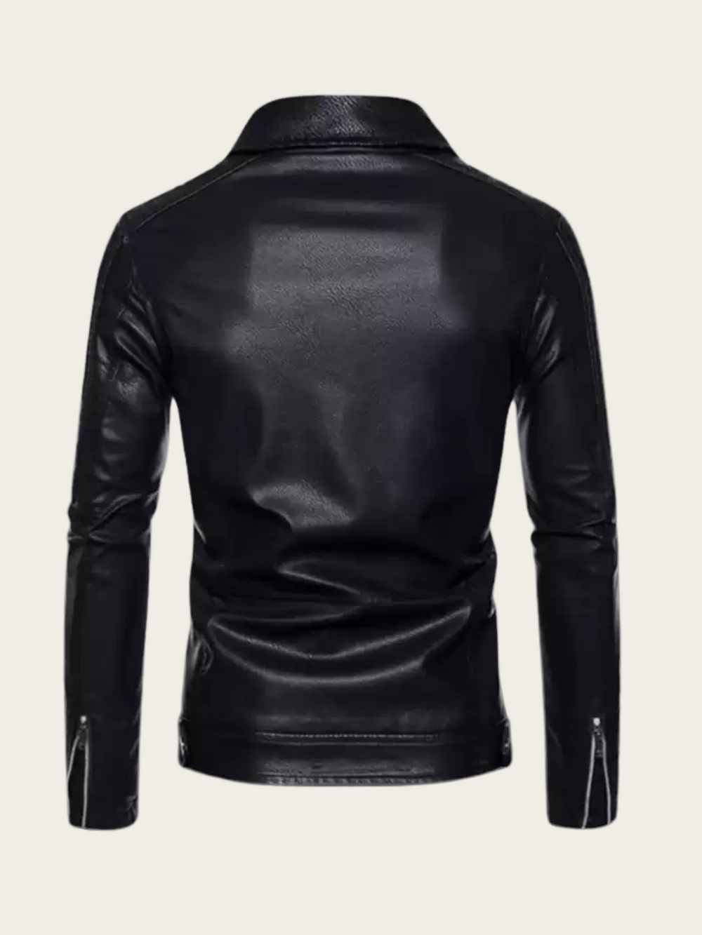 Black leather jacket on a beige background