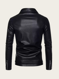 Black leather jacket on a beige background