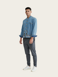 Embroidered Denim Jacket with Frog Button Closure & Butterfly Accents
