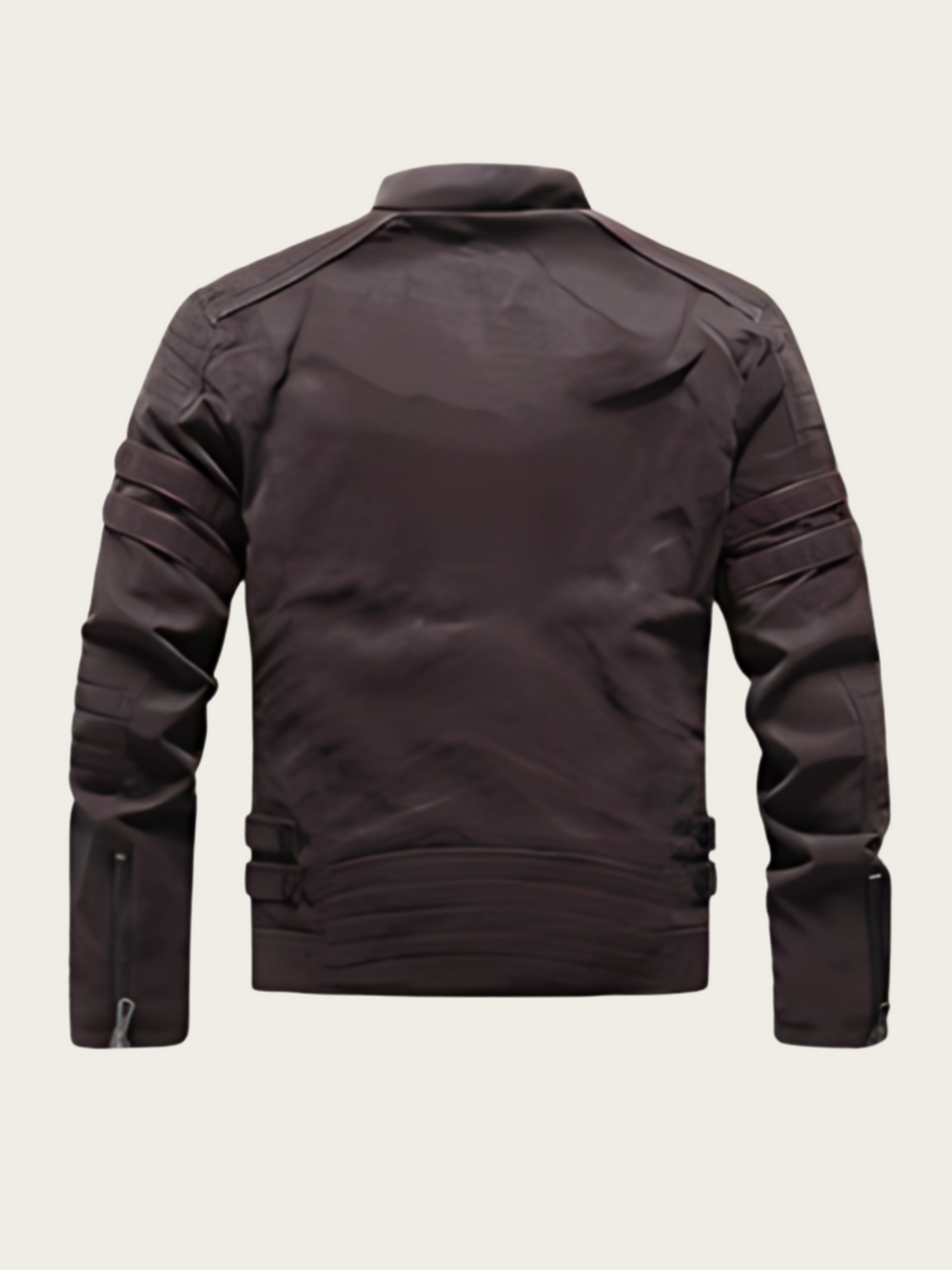 Dark brown jacket on a light beige background