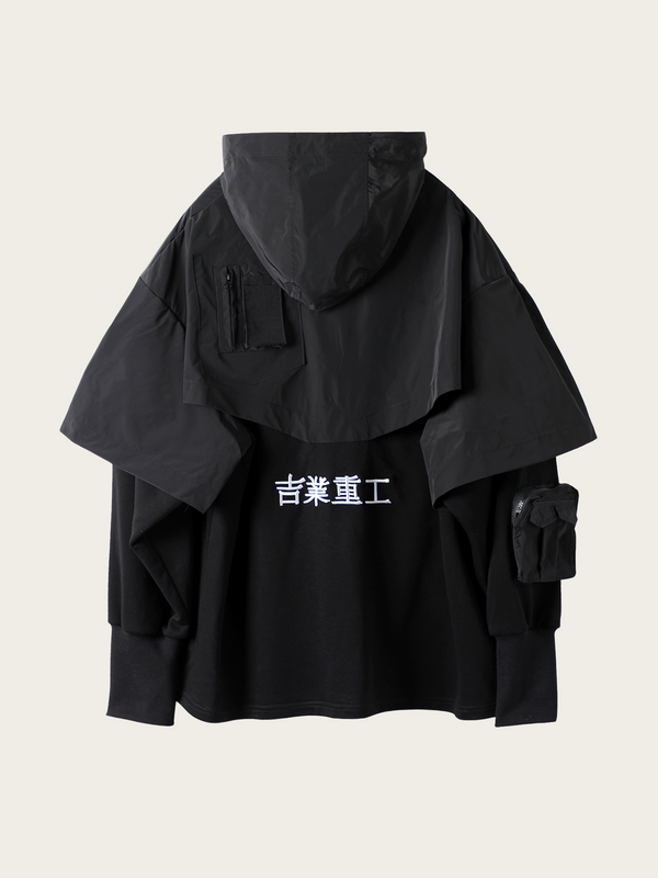 Layered Hoodie with Functional Design – Blue & Black Options