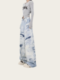 Blue Mirage Wide-Leg Pants – Abstract Wash Denim