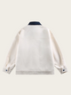 White jacket with a blue collar on a white background