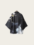 Black and White Feather Crane Kimono Jacket