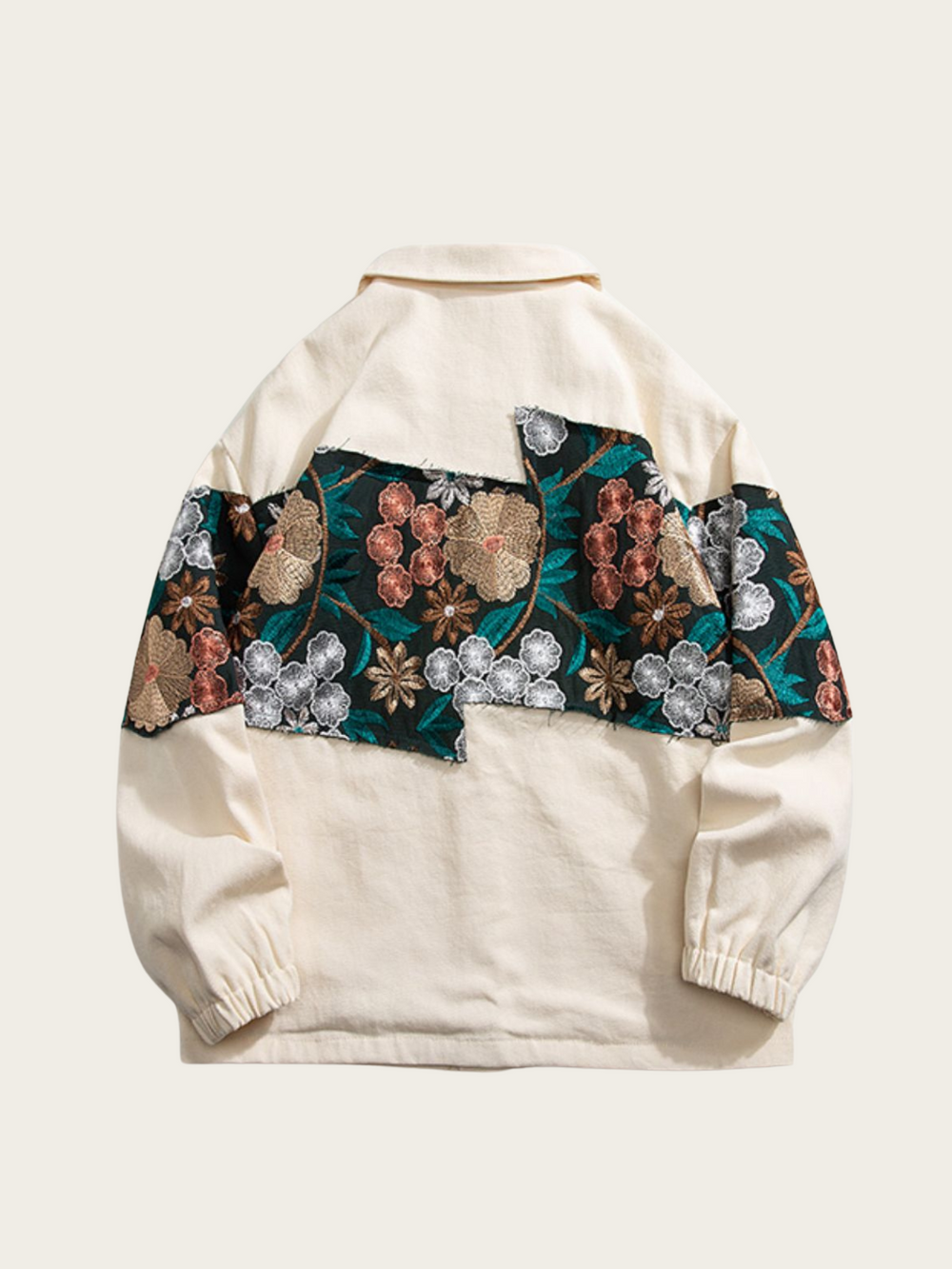 White jacket with floral embroidery on a white background