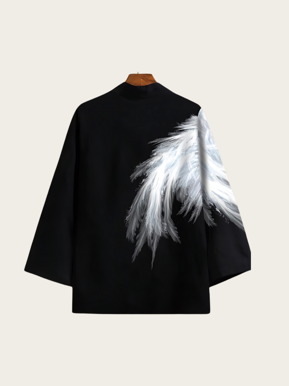Feather Print Kimono Cardigan – Gold Flame & Silver Frost Haori