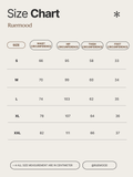 Size chart for Ruemood clothing with measurements in centimeters.