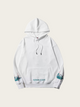 White hoodie with floral designs on sleeves and 'AUSPICIOUS' branding on a white background