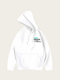 White hoodie with text on a light beige background