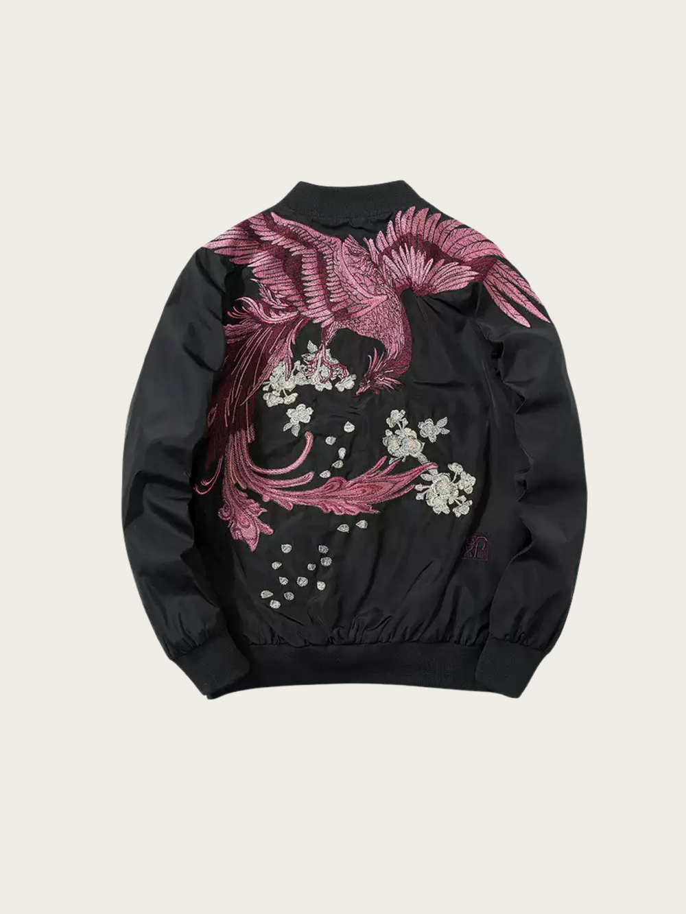 Embroidered Phoenix Bomber Jacket – Mythical Elegance in Black